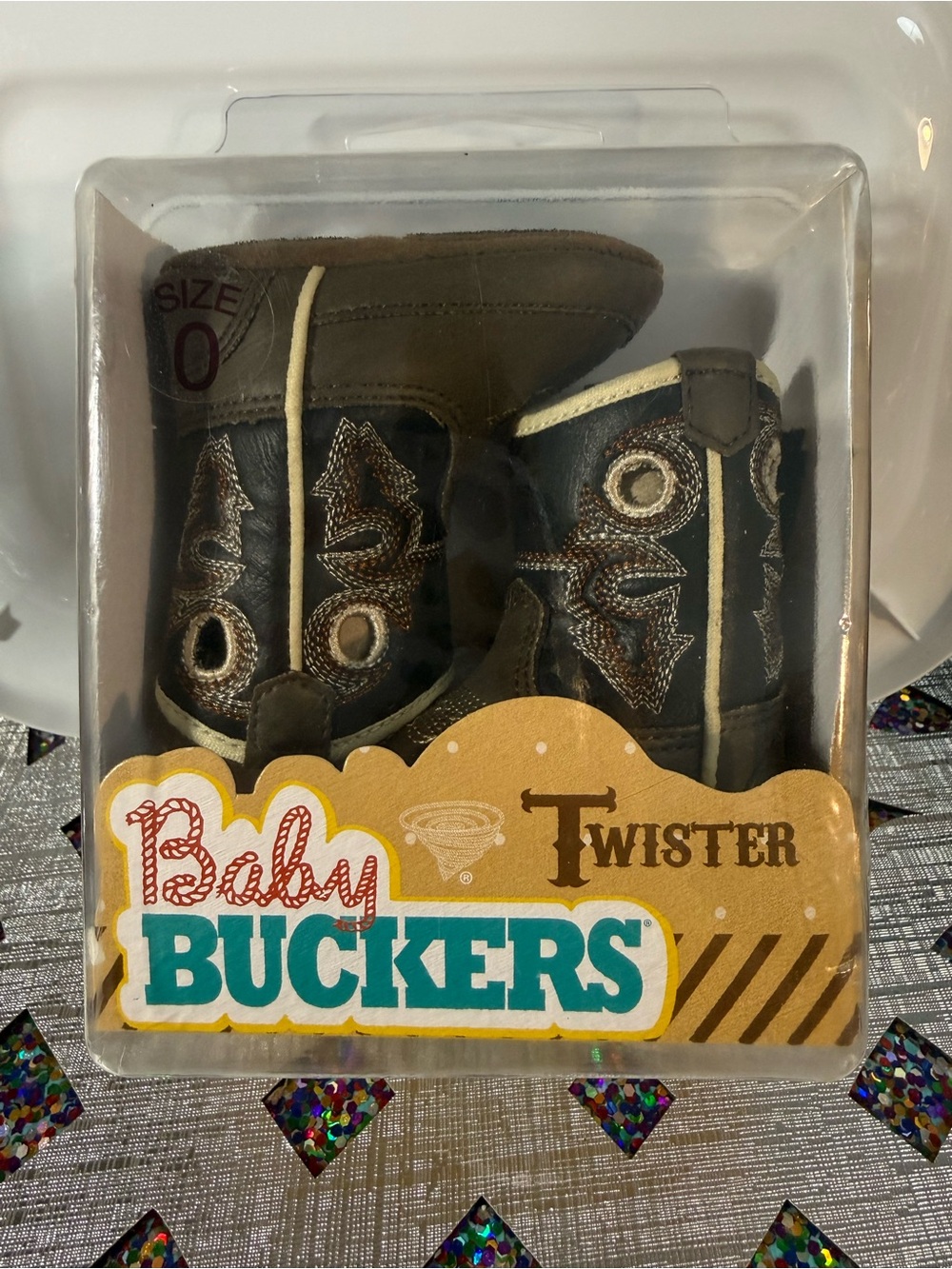 Twister newborn 0 Baby Buckers Dark Brown Cowboy Booties with Cream Trim